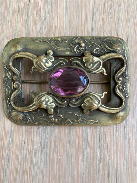 Antique Jewelry - Antique Victorian Art Nouveau Amethyst Glass Jeweled Sash Pin